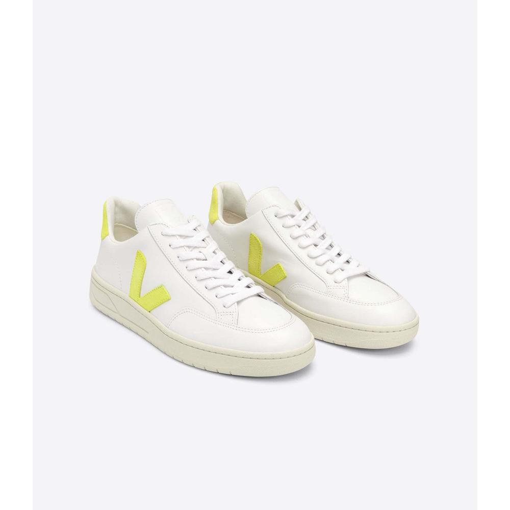 Veja V-12 LEATHER Sneakers Dames White/Mint | BE 676DFM